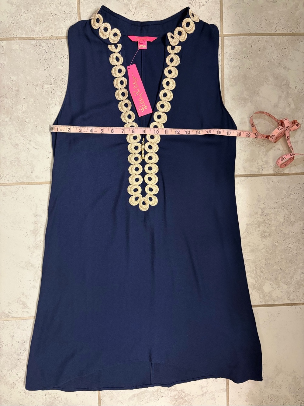 NWT Lilly Pulitzer| Jane Shift Navy Embellished V-Neck Zip Vacation Dress | Sz 6 - Picture 10 of 11
